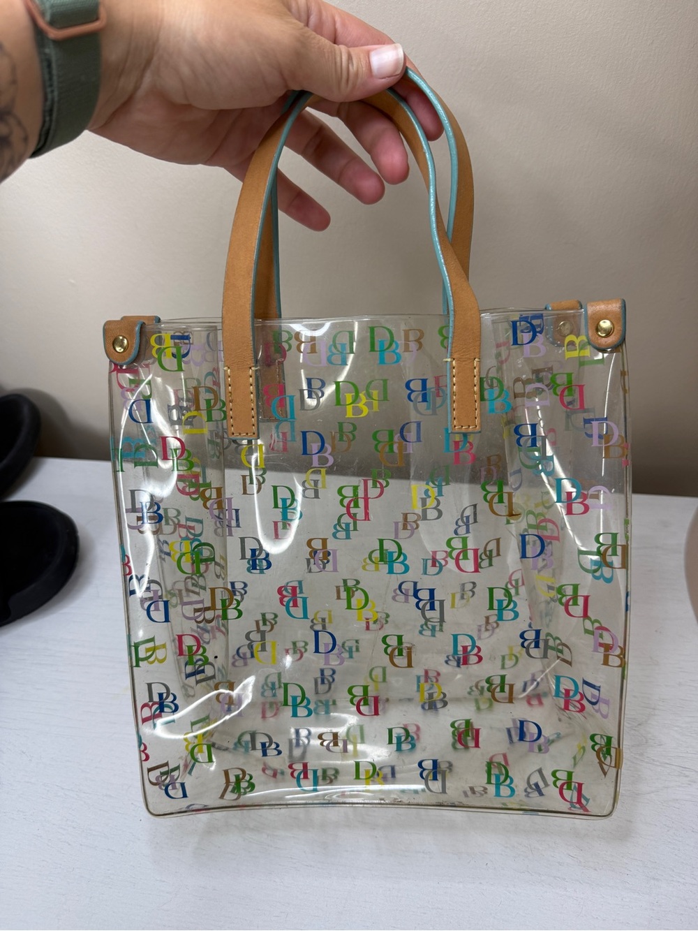 DOONEY & BOURKE Y2K VINTAGE DESIGNER COLORFUL LOGO CLEAR TOTE SUMMER BAG - Picture 5 of 11